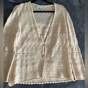 St John Collection Lace Knit Cardigan Cream Ivory Made in USA Size 10